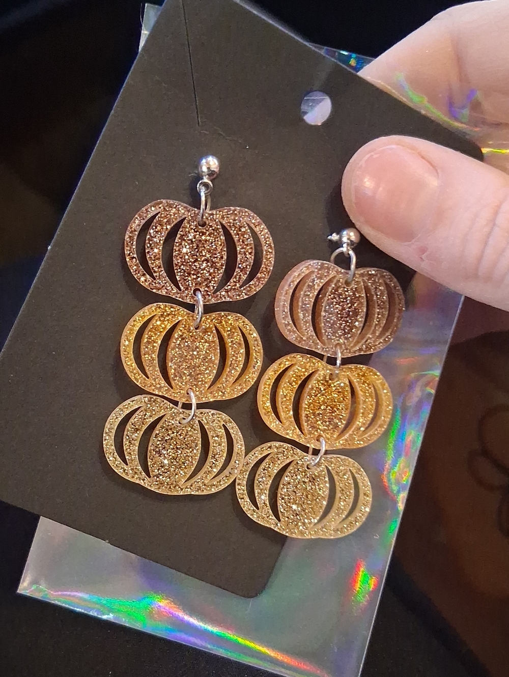 $12 or 3/$30! Gold Glitter Pumpkin Drop Earrings